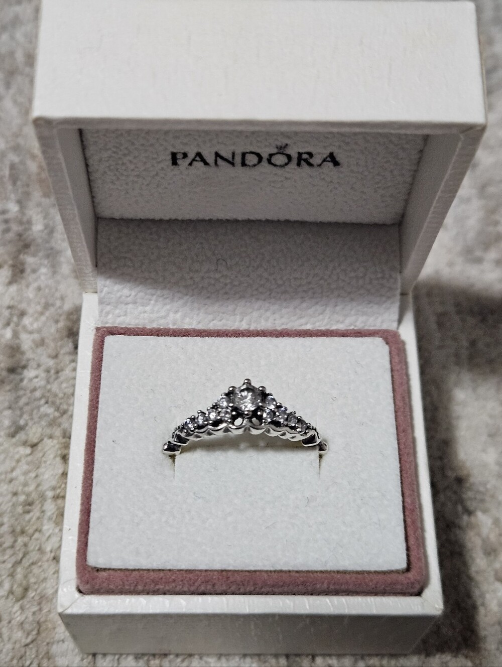 Pandora Silver Tiara-Style Ring with Clear Stones Size 54 (7 US)